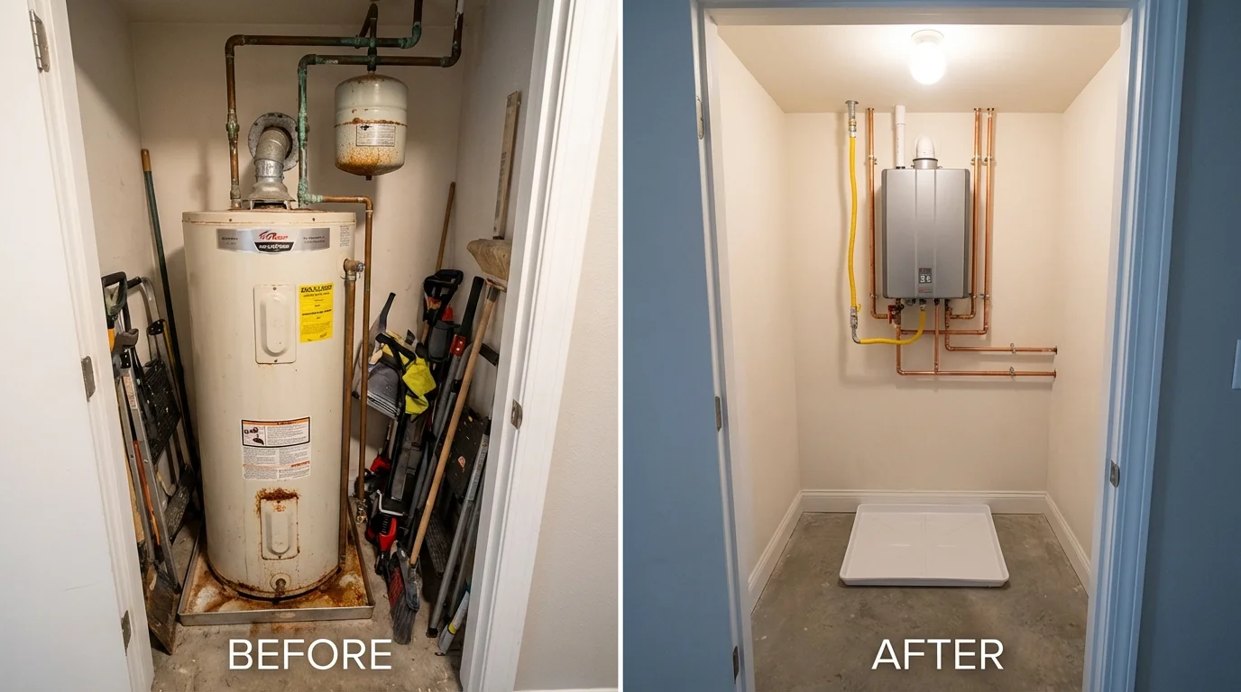 Tank water heater versus wall-mounted tankless unit comparison for Staunton, IL homeowners